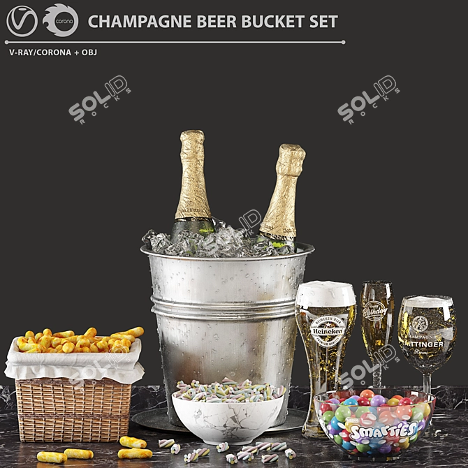 Luxury Champagne Beer Bucket Set 3D model image 1