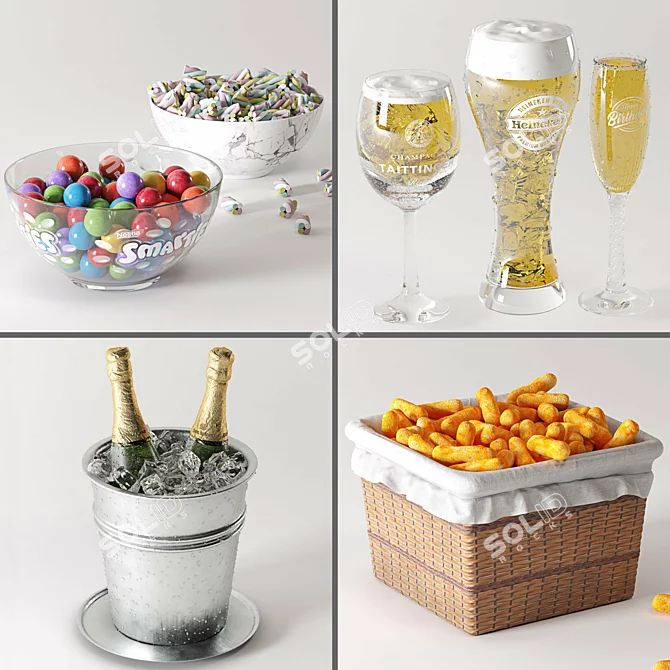 Luxury Champagne Beer Bucket Set 3D model image 2
