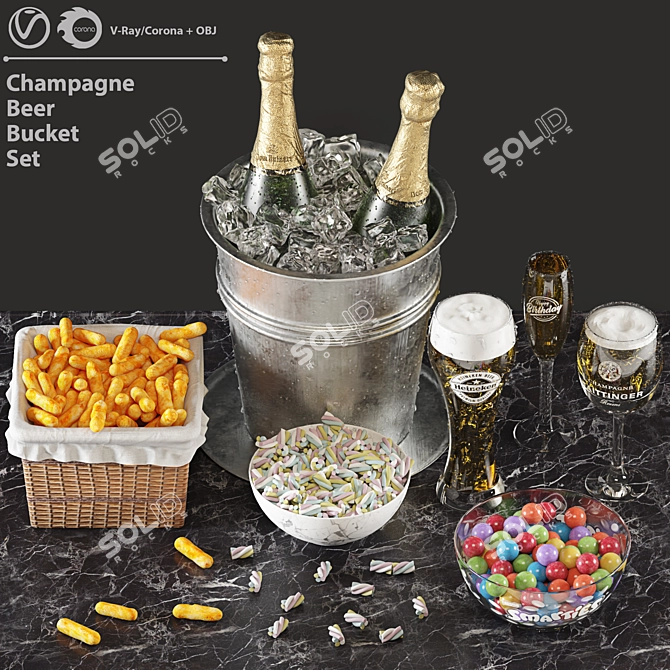 Luxury Champagne Beer Bucket Set 3D model image 8