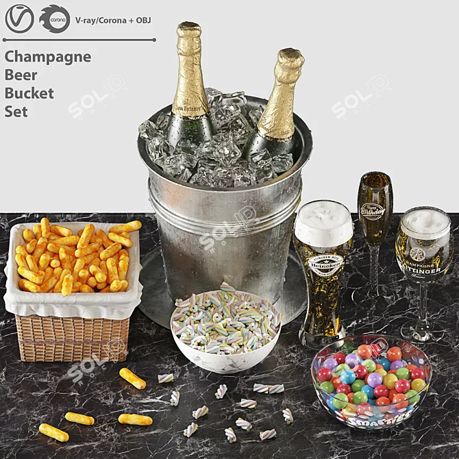 Luxury Champagne Beer Bucket Set 3D model image 10