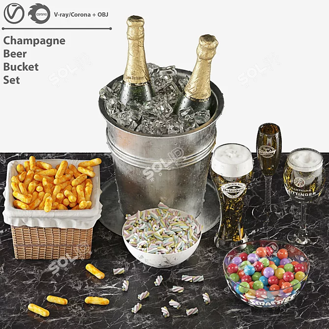 Luxury Champagne Beer Bucket Set 3D model image 11