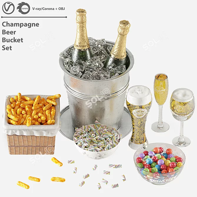 Luxury Champagne Beer Bucket Set 3D model image 12