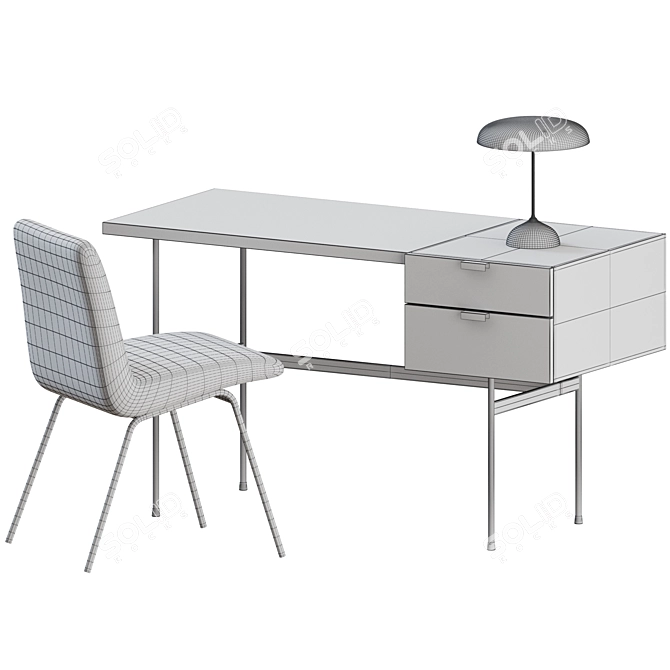 Mid-Century Office Set: Chair, Desk, Lamp 3D model image 3