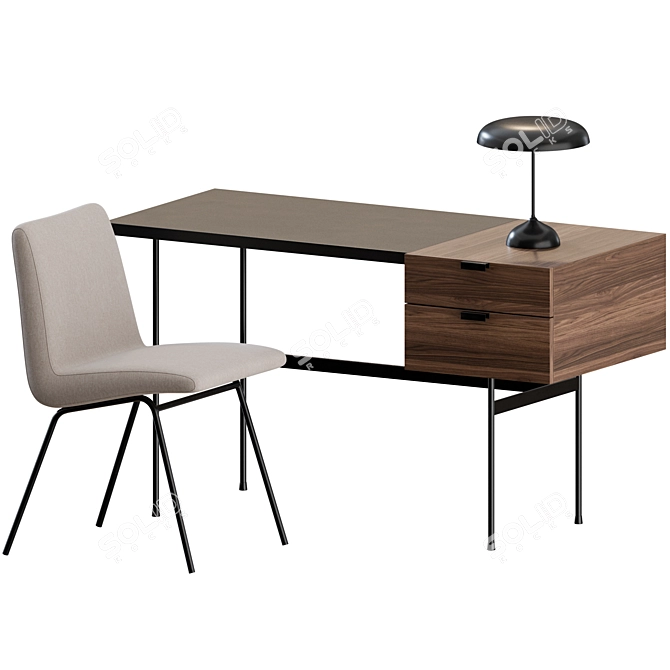 Mid-Century Office Set: Chair, Desk, Lamp 3D model image 4