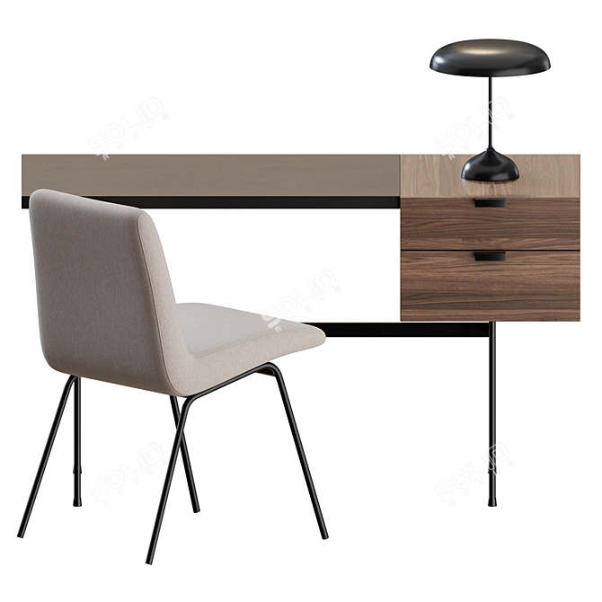 Mid-Century Office Set: Chair, Desk, Lamp 3D model image 5