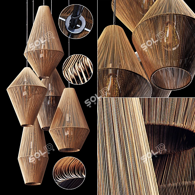 Wood Rattan Wicker Cone Lamp 3D model image 7