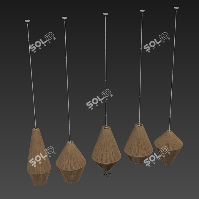 Wood Rattan Wicker Cone Lamp 3D model image 5