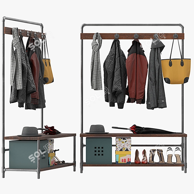 Industrial Pipeline Coat Rack 3D model image 1