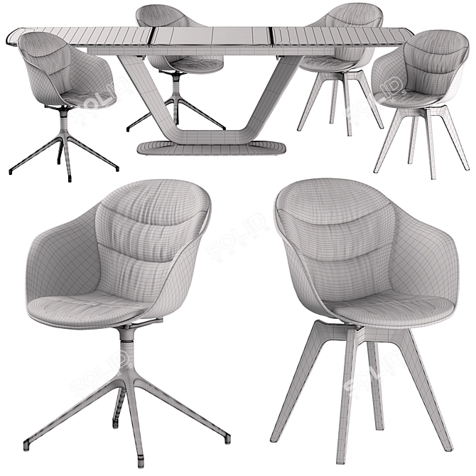 Modern Boconcept Alicante Table & Adelaide Chair Set 3D model image 5