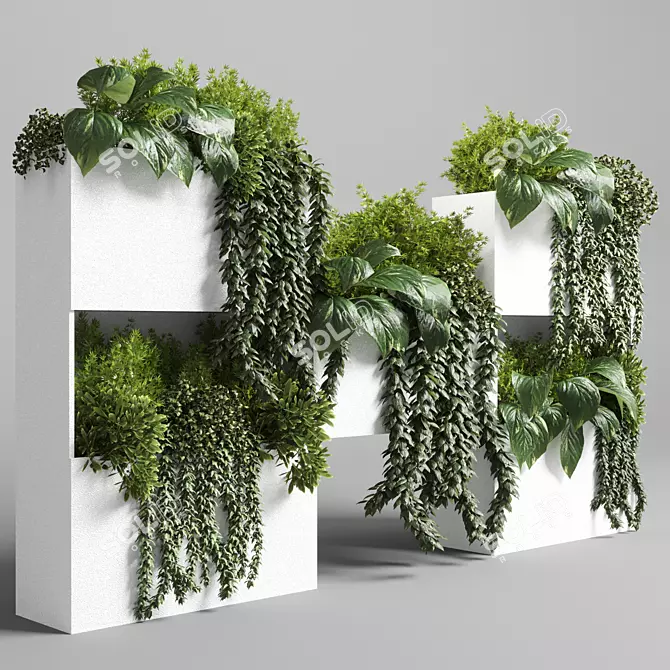 Minimalist White Concrete Plant Stand Set 3D model image 1