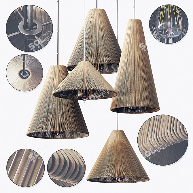 Wood Rattan Wicker Cone Lamp 3D model image 1