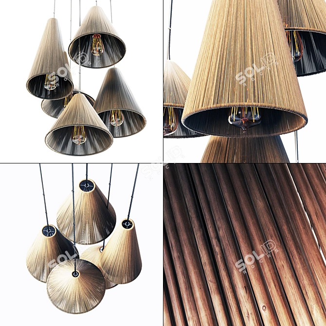 Wood Rattan Wicker Cone Lamp 3D model image 2