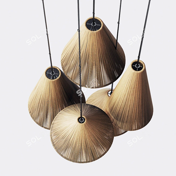 Wood Rattan Wicker Cone Lamp 3D model image 3