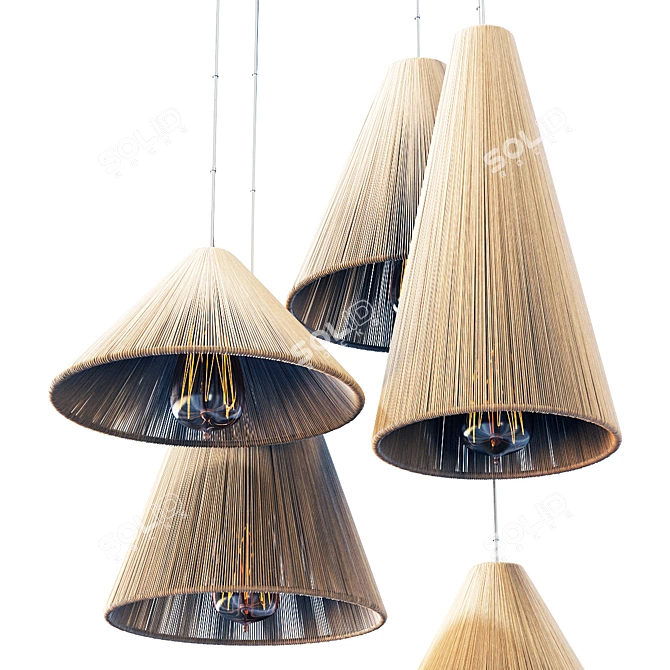 Wood Rattan Wicker Cone Lamp 3D model image 4