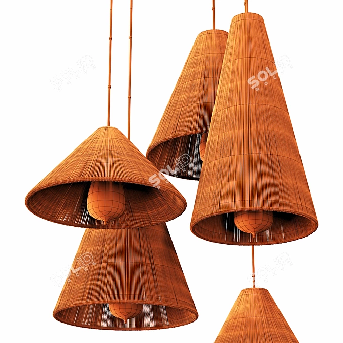 Wood Rattan Wicker Cone Lamp 3D model image 7