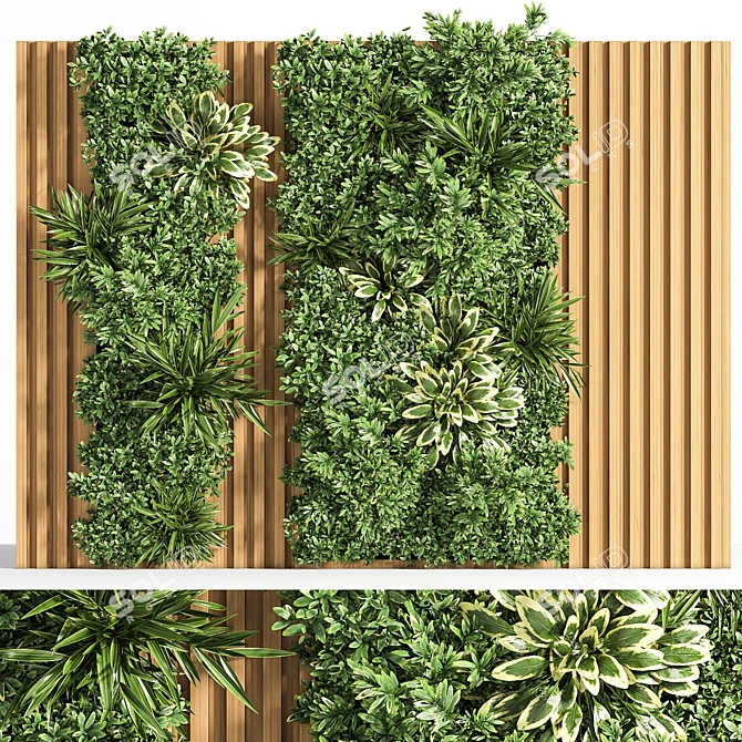 Modern Wood Planks & Vertical Garden 3D model image 1