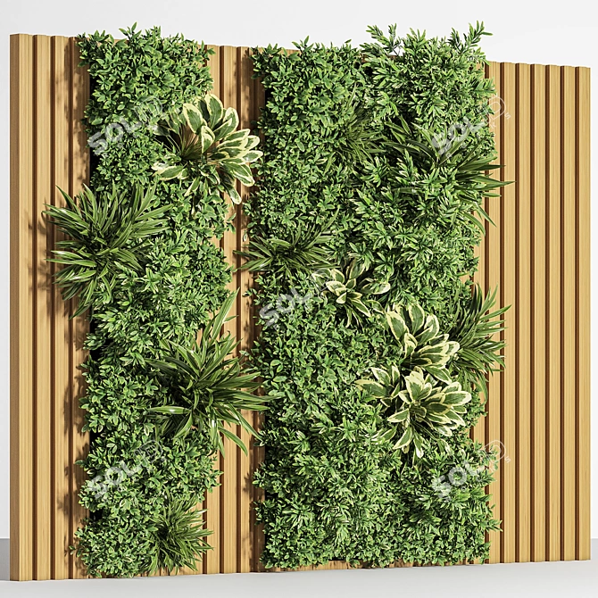 Modern Wood Planks & Vertical Garden 3D model image 2