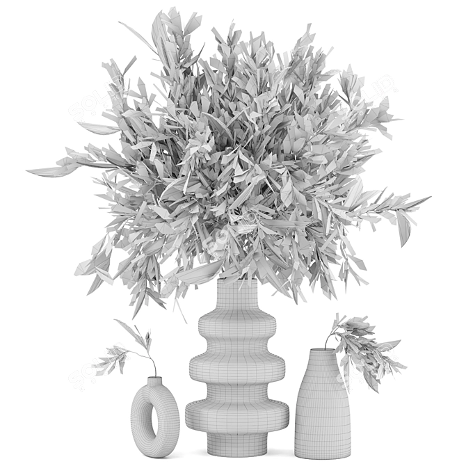 Modern Concrete Vase with Indoor Plants 3D model image 7