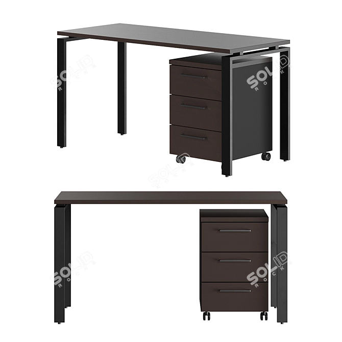 Modern Oak and Black Table 3D model image 1