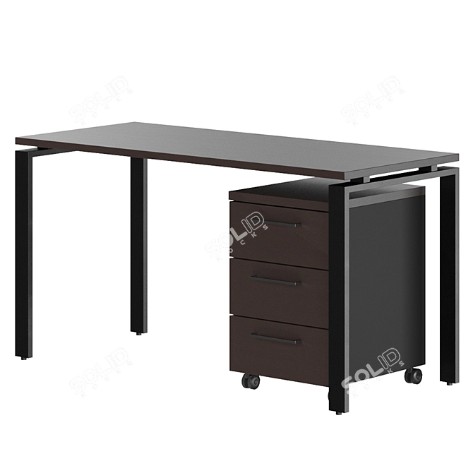 Modern Oak and Black Table 3D model image 4