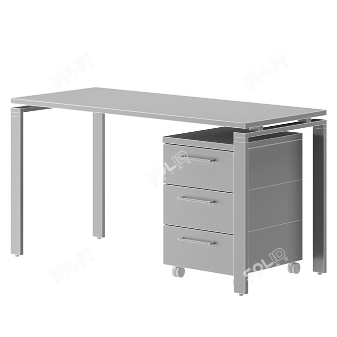 Modern Oak and Black Table 3D model image 5