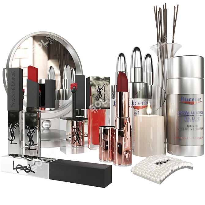 Elite Cosmetics Set: Lipstick, Cream, Candle, Lotion & More! 3D model image 1