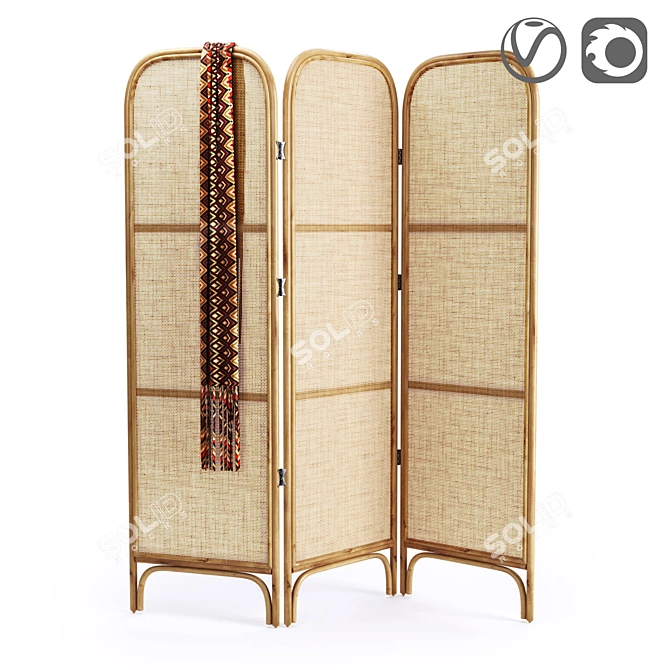 Title: Vintage Charm Rattan Screen 3D model image 1