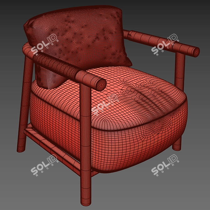 Elegant Wooden Armchair 3D model image 4