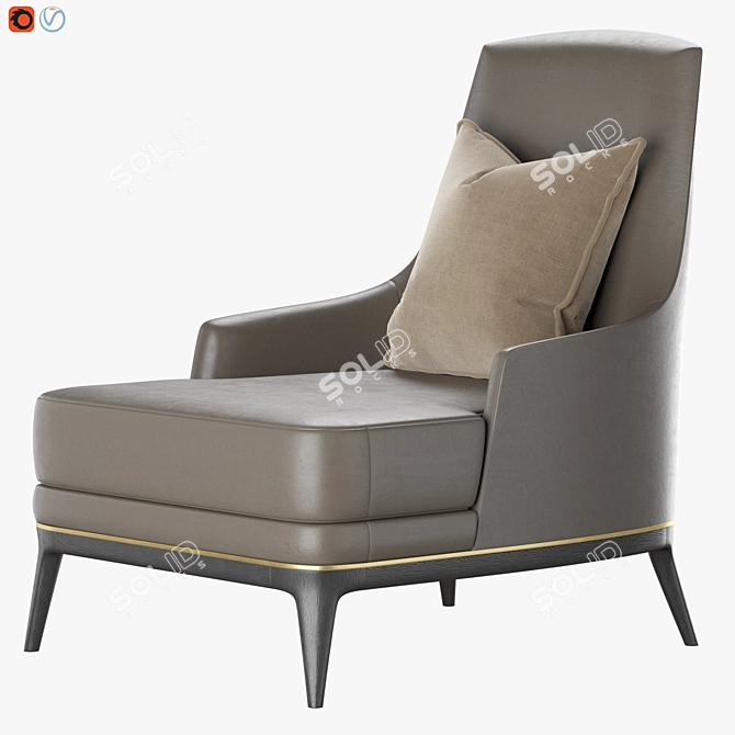 Elegant Redd Armchair in Oak & Brass 3D model image 1