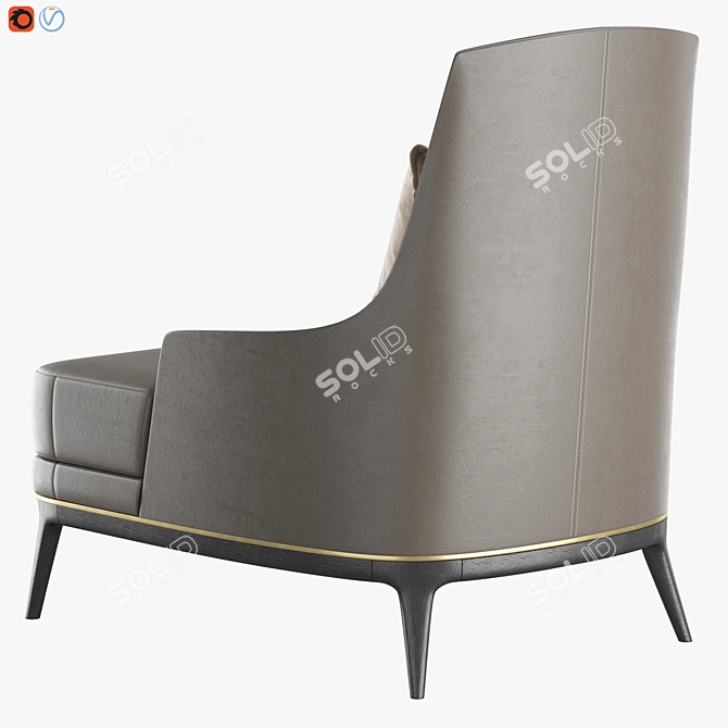 Elegant Redd Armchair in Oak & Brass 3D model image 2