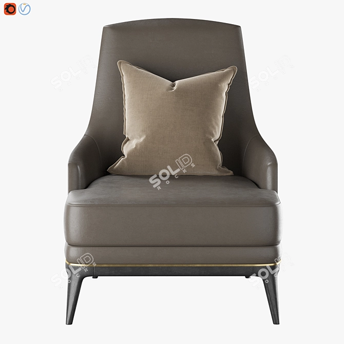 Elegant Redd Armchair in Oak & Brass 3D model image 4