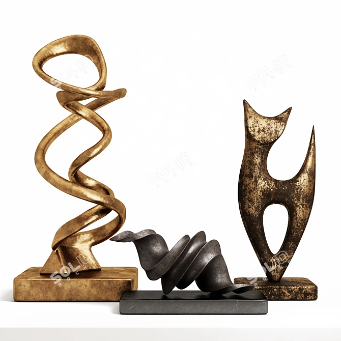 Modern Set of 3 Sculptures 3D model image 1