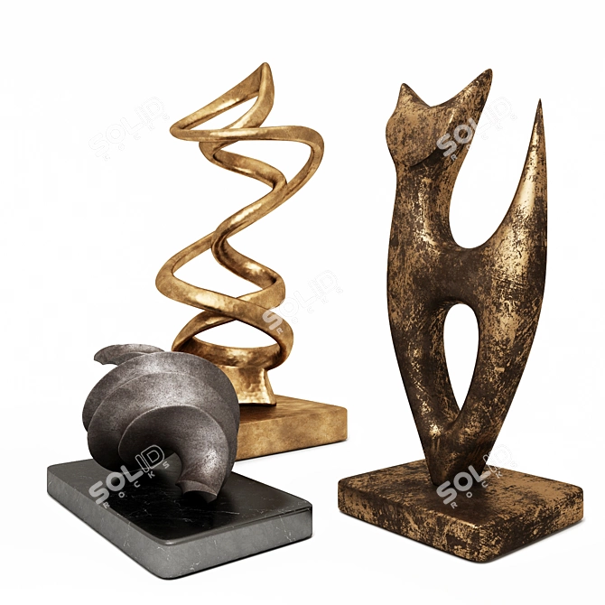 Modern Set of 3 Sculptures 3D model image 2