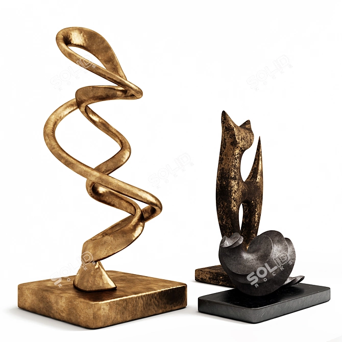 Modern Set of 3 Sculptures 3D model image 3