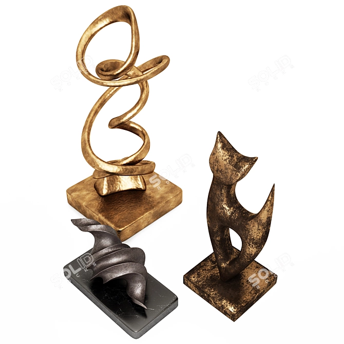 Modern Set of 3 Sculptures 3D model image 4