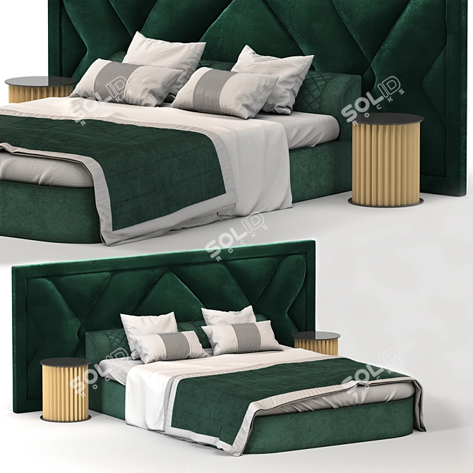 Modern Upholstered Headboard Bed 3D model image 1