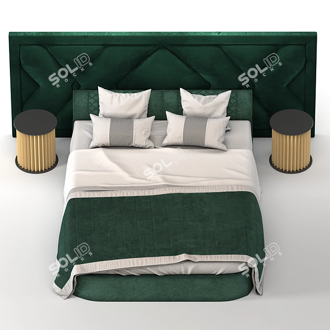 Modern Upholstered Headboard Bed 3D model image 2