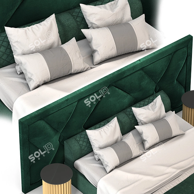 Modern Upholstered Headboard Bed 3D model image 3