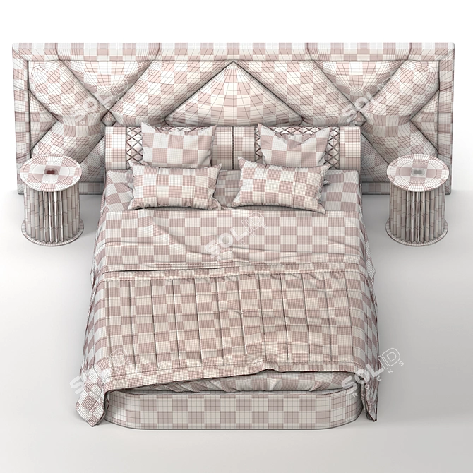 Modern Upholstered Headboard Bed 3D model image 5