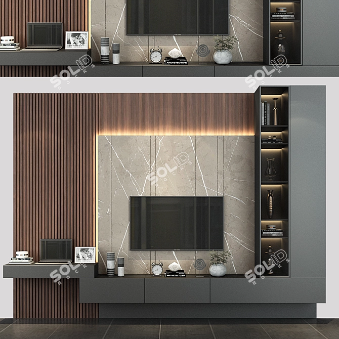 Sleek TV Wall Unit Set 3D model image 1