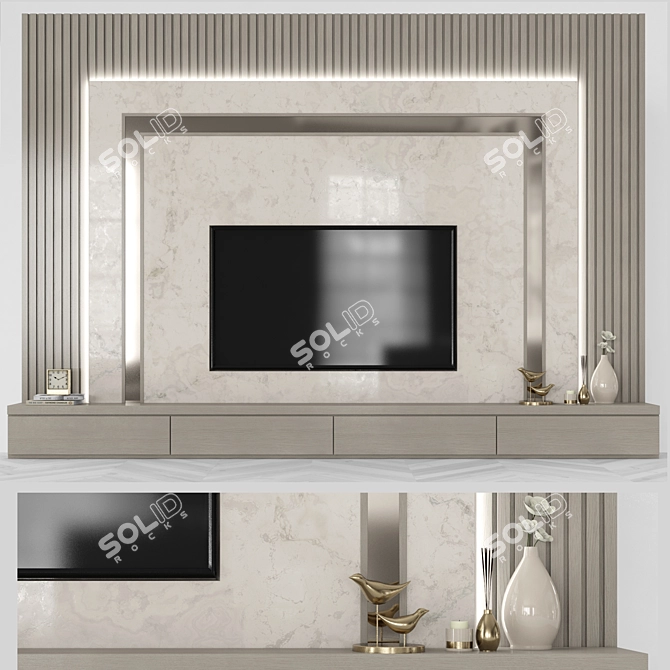 Modern 65" TV Wall Set 3D model image 1