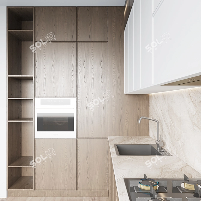 Modern Kitchen Set - Gas Hob, Oven, Sink & Hood 3D model image 5