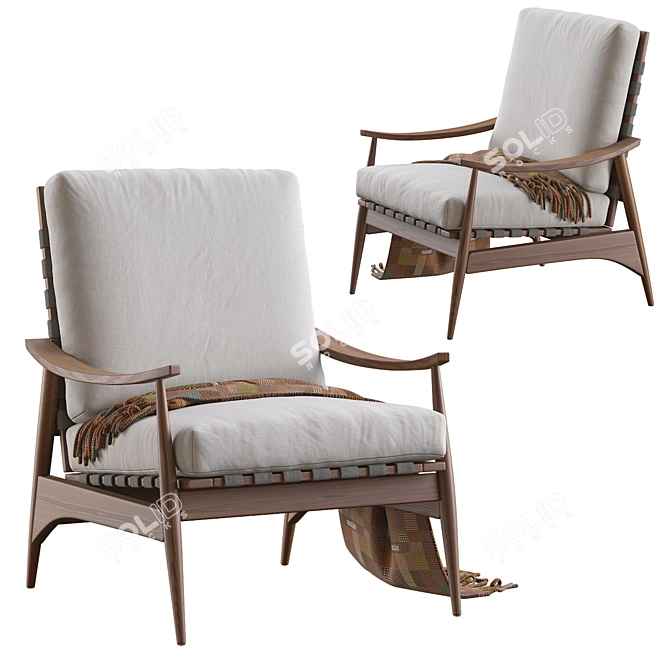 Vintage Wood Outdoor Lounge Chair 3D model image 4