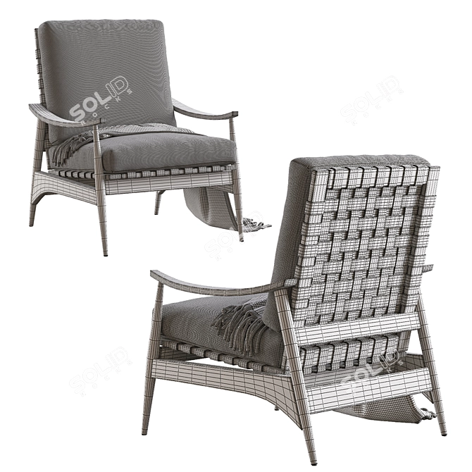 Vintage Wood Outdoor Lounge Chair 3D model image 5