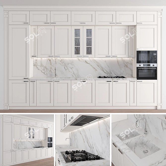 Versatile 3-Piece Kitchen: High-Quality Textures & Customizable Modular Design 3D model image 2