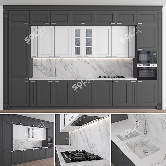 Versatile 3-Piece Kitchen: High-Quality Textures & Customizable Modular Design 3D model image 8