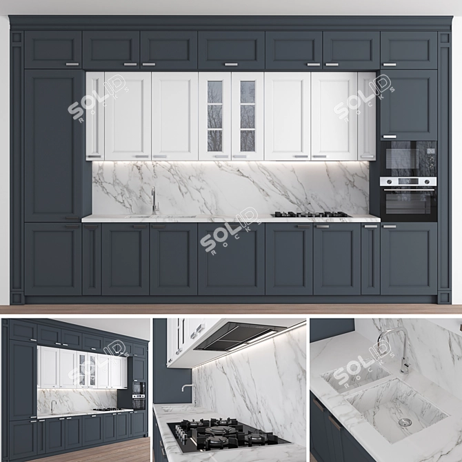 Versatile 3-Piece Kitchen: High-Quality Textures & Customizable Modular Design 3D model image 9