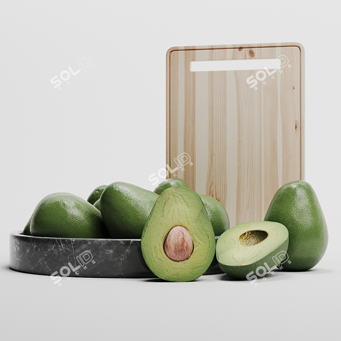 Versatile Avocado Set: 6 Varieties, Cutting Board & Plate 3D model image 1