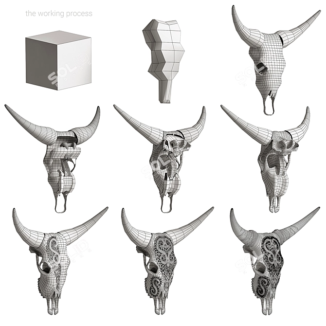 Carved Cow Skull: Exquisite 3D Model 3D model image 7