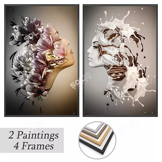 Variety Art Prints: 2 Paintings + 4 Frame Options 3D model image 1